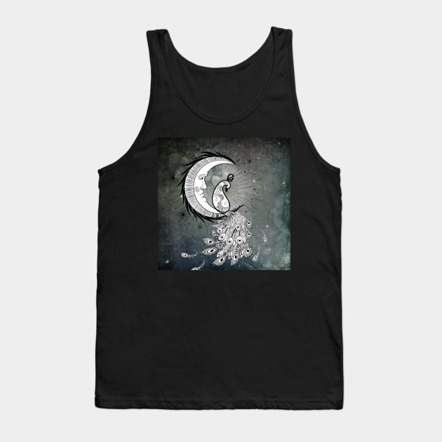 Wonderful peacock on a moon in black and white Tank Top by Nicky2342